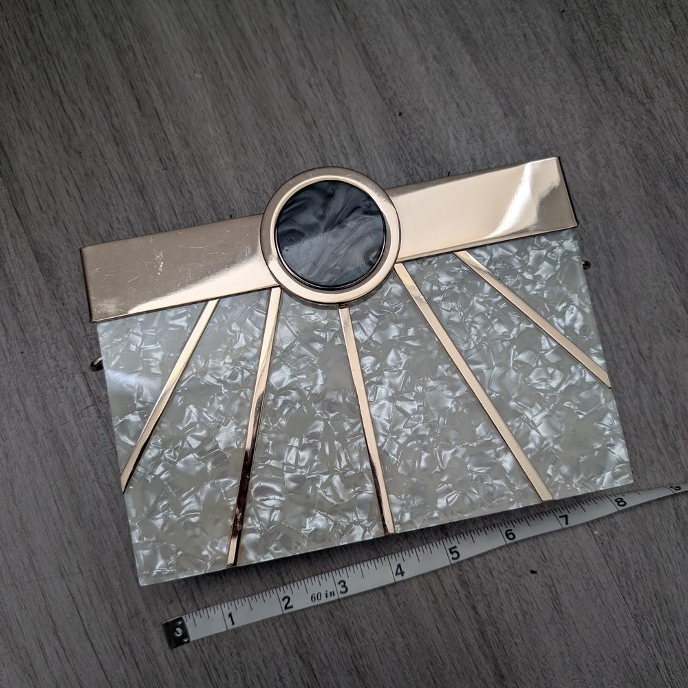 Black Gold and Mother Of Pearl Look Acrylic Clutch
